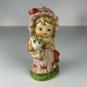 Vintage Royal Crown Ceramic Porcelain Girl Pajama With Bow With Dog Figurine